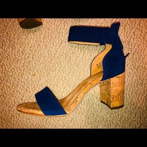 Aerosoles rich blue suede sandals cork heel size 9